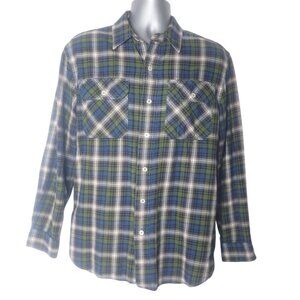 Pendleton Burnside Green Blue Plaid Flannel Button‎ Front Shirt Mens M Classic